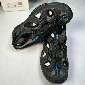 J Murphy Men 8 Black Leather Casual Sport Water Sandals Fisherman Hiking Shoes